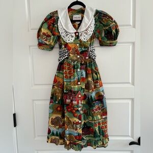 Vintage Candy Club Girls Dress Size 7 Prairie Fall Autumn Apple Farm Pumpkins